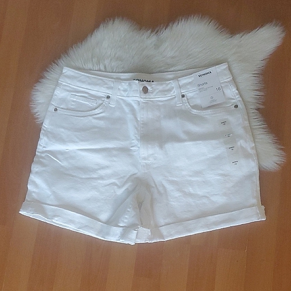 Nwt Sonoma Women's White Denim High Rise Shorts 16 - Picture 2 of 6